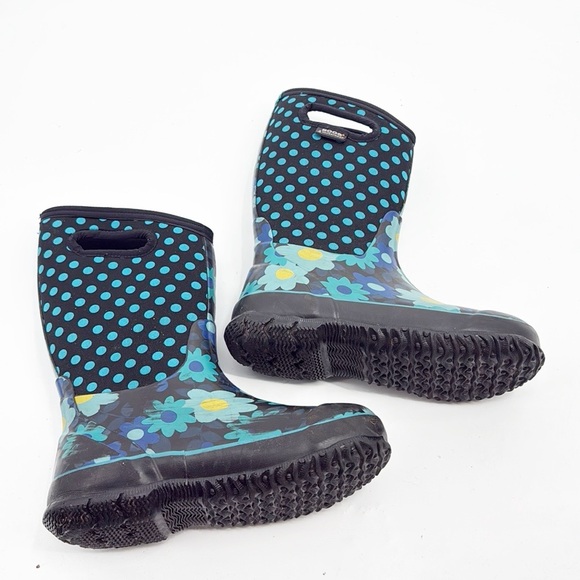 Bogs K Classic Rain Muck Boots Girls Size 3 Yellow Blue Flowers - Picture 2 of 12